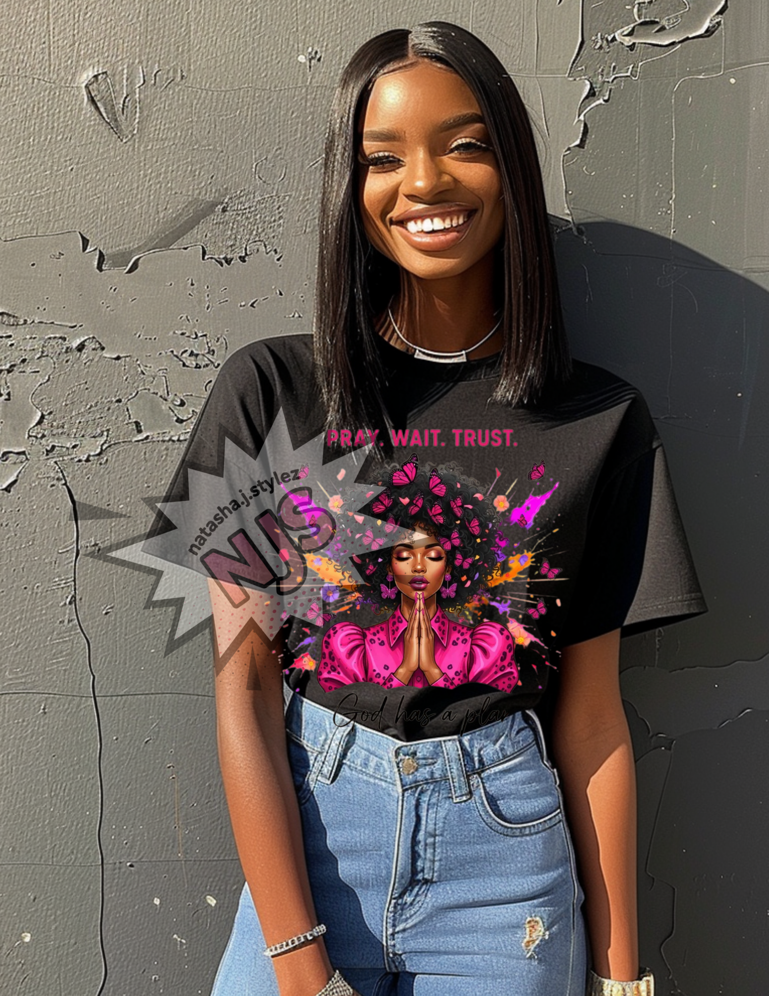 Pink Brushstroke Black Woman Christian Png, Pray Wait Trust Png, God Has a Plan Sublimation, dtf , Afro Woman Religious Png, Faith Shirt Png