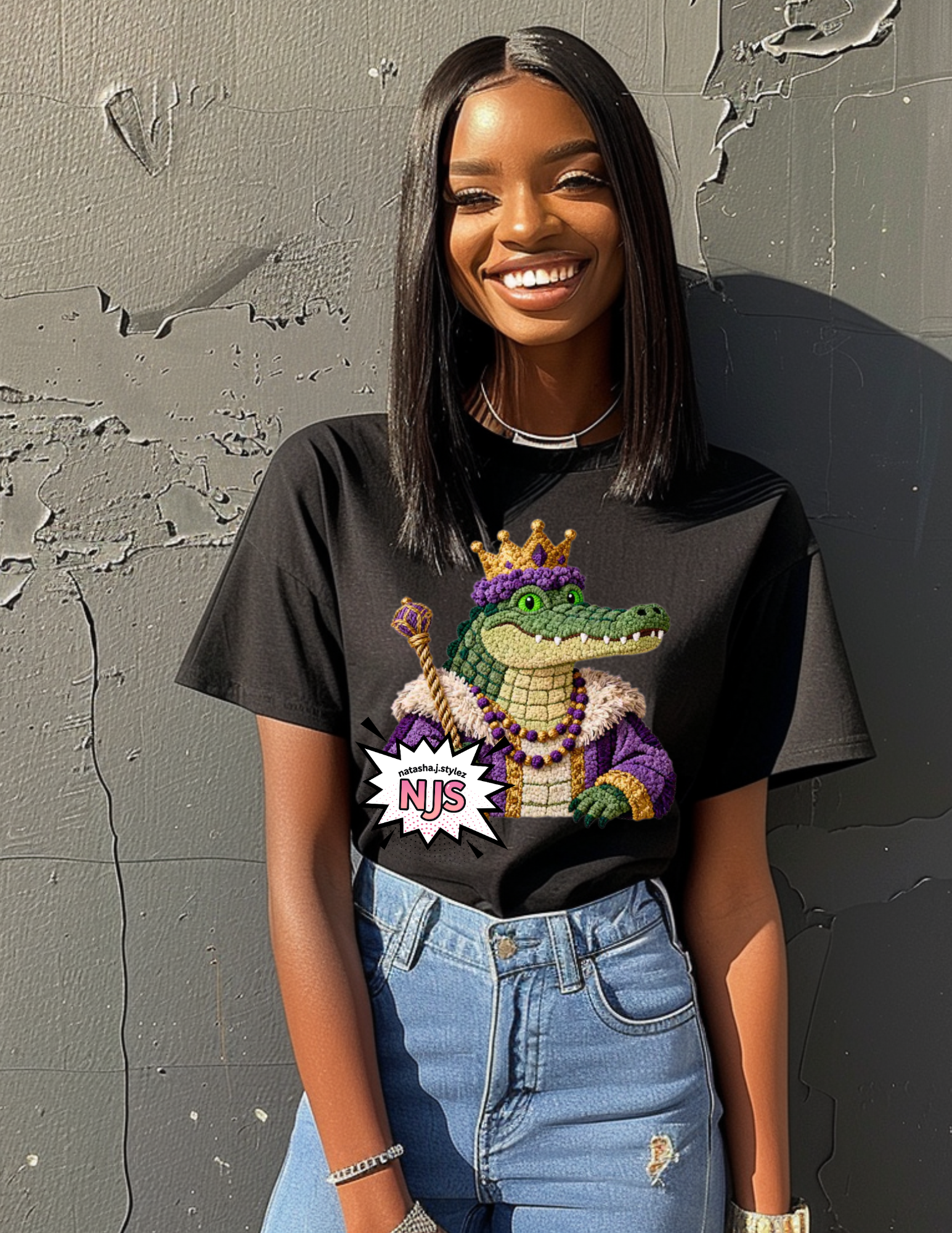 Mardi Gras Alligator PNG: Faux Yarn Crocodile Louisana Celebration Sublimation Design