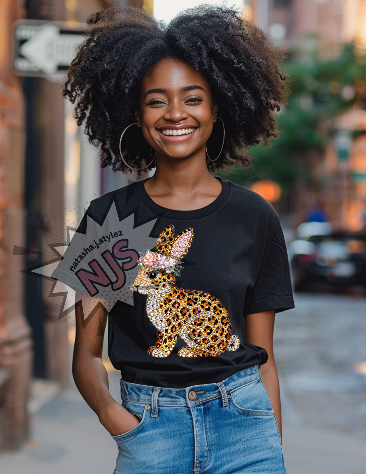 Rhinestone Leopard Easter Bunny Floral PNG: Sparkle Bling Crystal Mosaic Jewel Spring Sublimation, Dtf Design ,