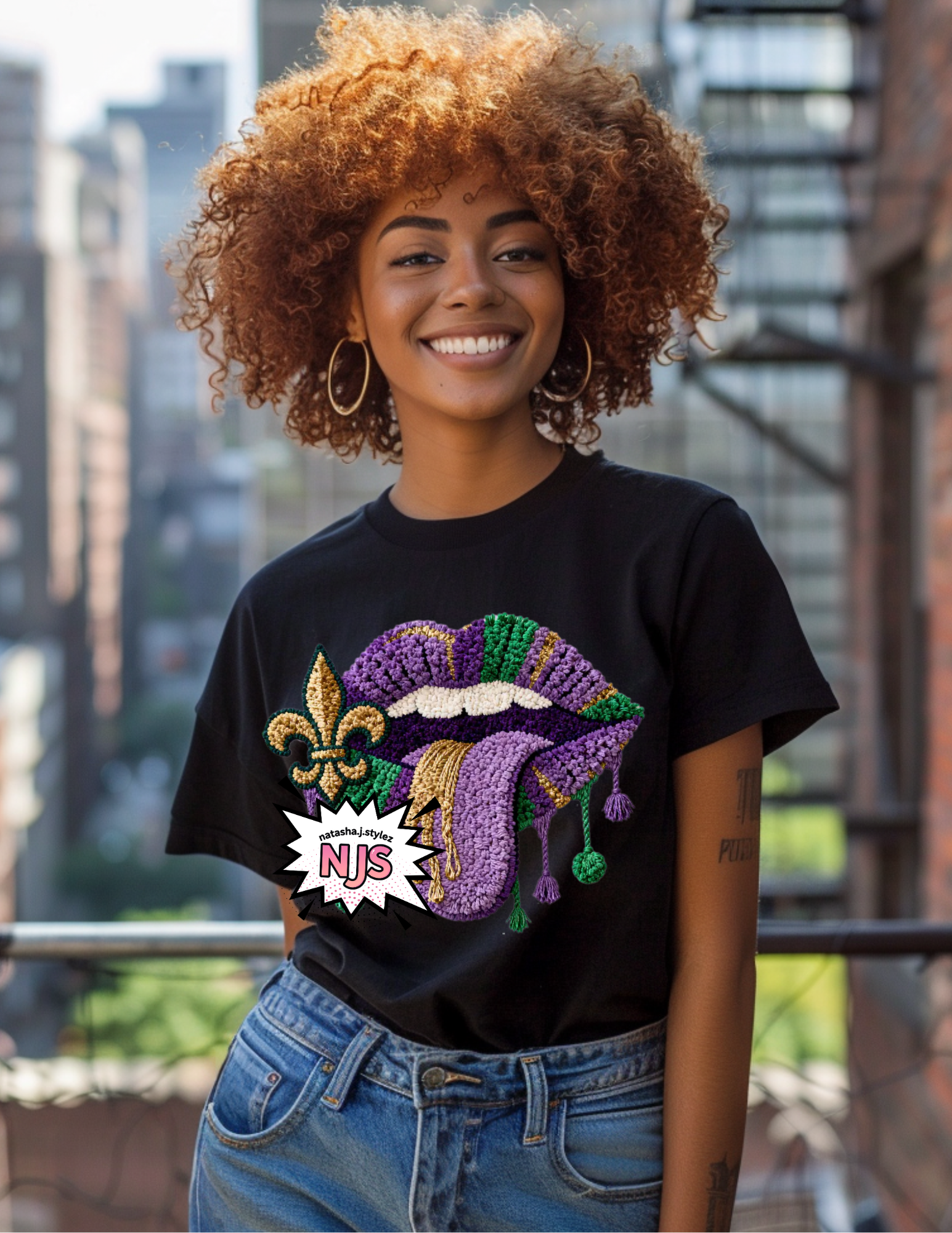 Mardi Gras lips PNG: Faux Yarn Crocodile Louisana Celebration Sublimation Design