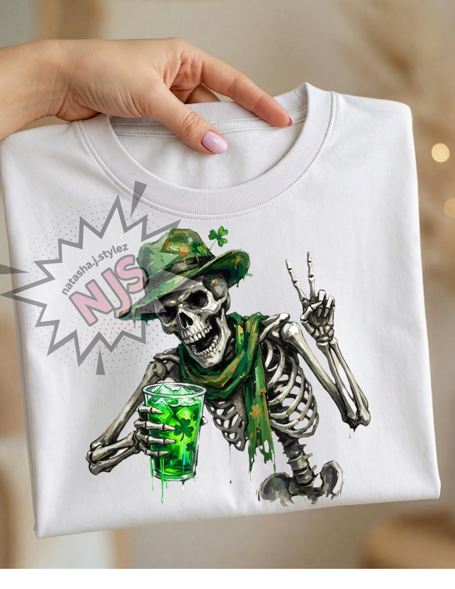 St Patrick’s Day Skeleton PNG,  Drinking Skeleton Shamrock Beer, Funny Irish Sublimation