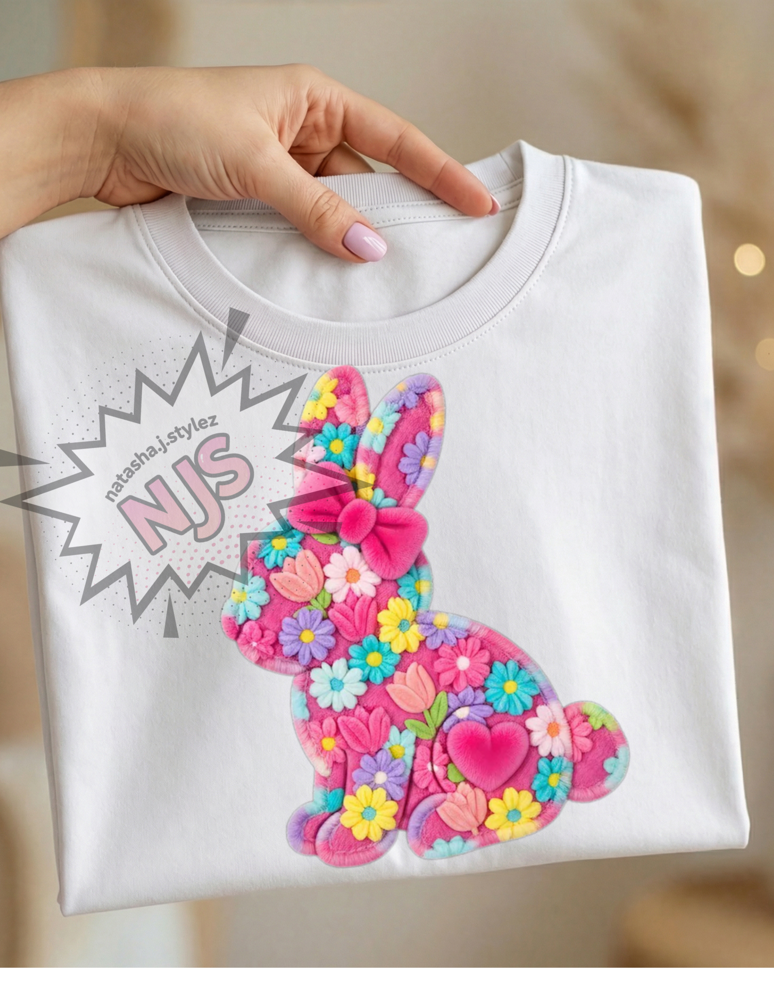 Easter Bunny PNG: Faux Yarn Floral Coquette Bow Sublimation Design, Trending Digital Download File