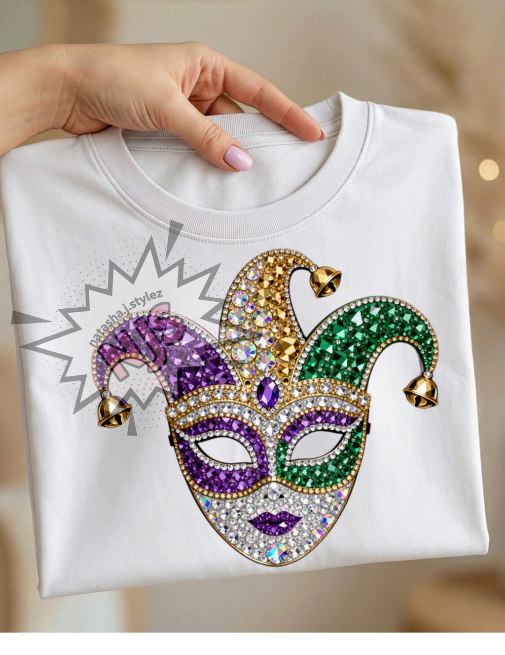 Mardi Gras Mask PNG, Rhinestone Crystal Mosaic Jewel Carnival DTF Shirt Design, Digital Download