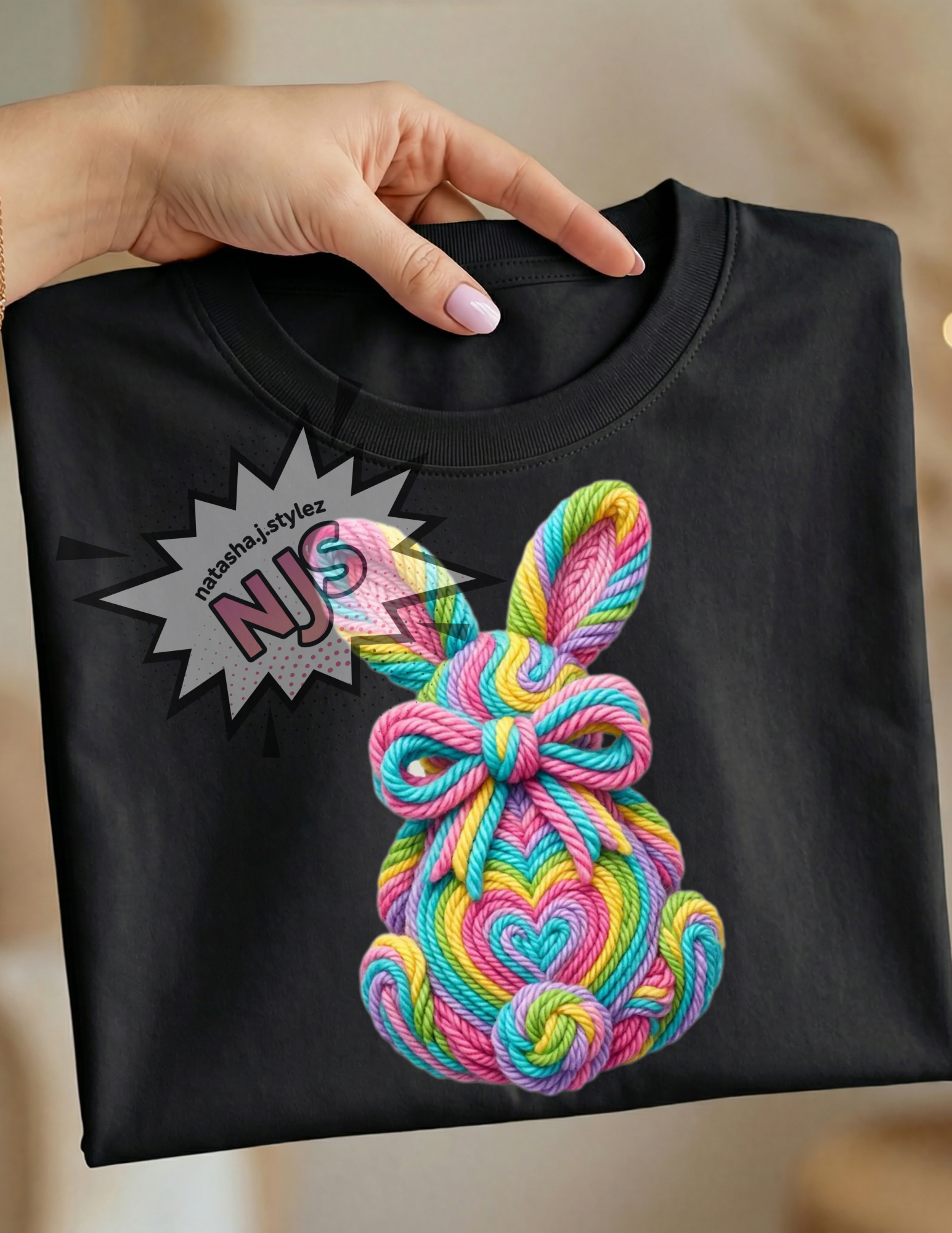 Easter Bunny PNG, Rainbow Faux Yarn Coquette Bow Spring Sublimation Design, Trending Digital Download