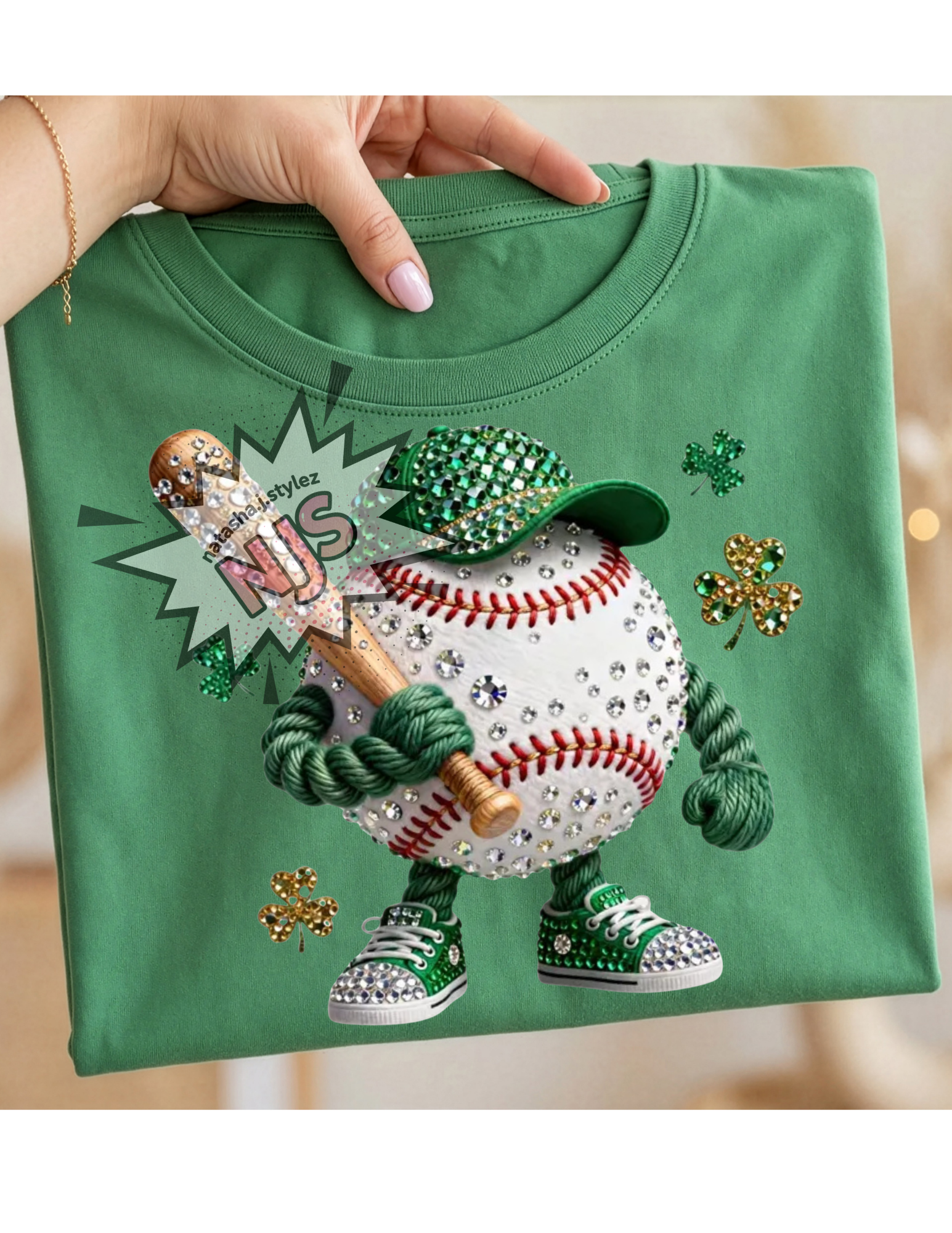St Patrick's Day Baseball PNG: Faux Rhinestone  Bling Crystal Mosaic Design