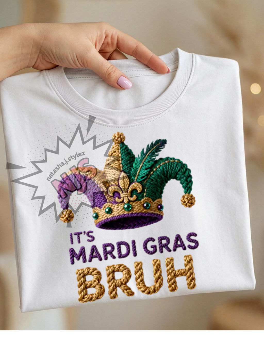 Mardi Gras PNG Bruh Jester Faux Yarn Typography Carnival Sublimation Design, Trending Digital Download