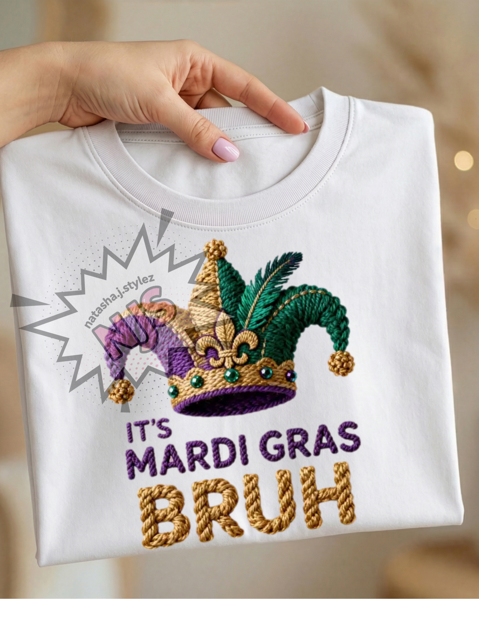 Mardi Gras PNG Bruh Jester Faux Yarn Typography Carnival Sublimation Design, Trending Digital Download