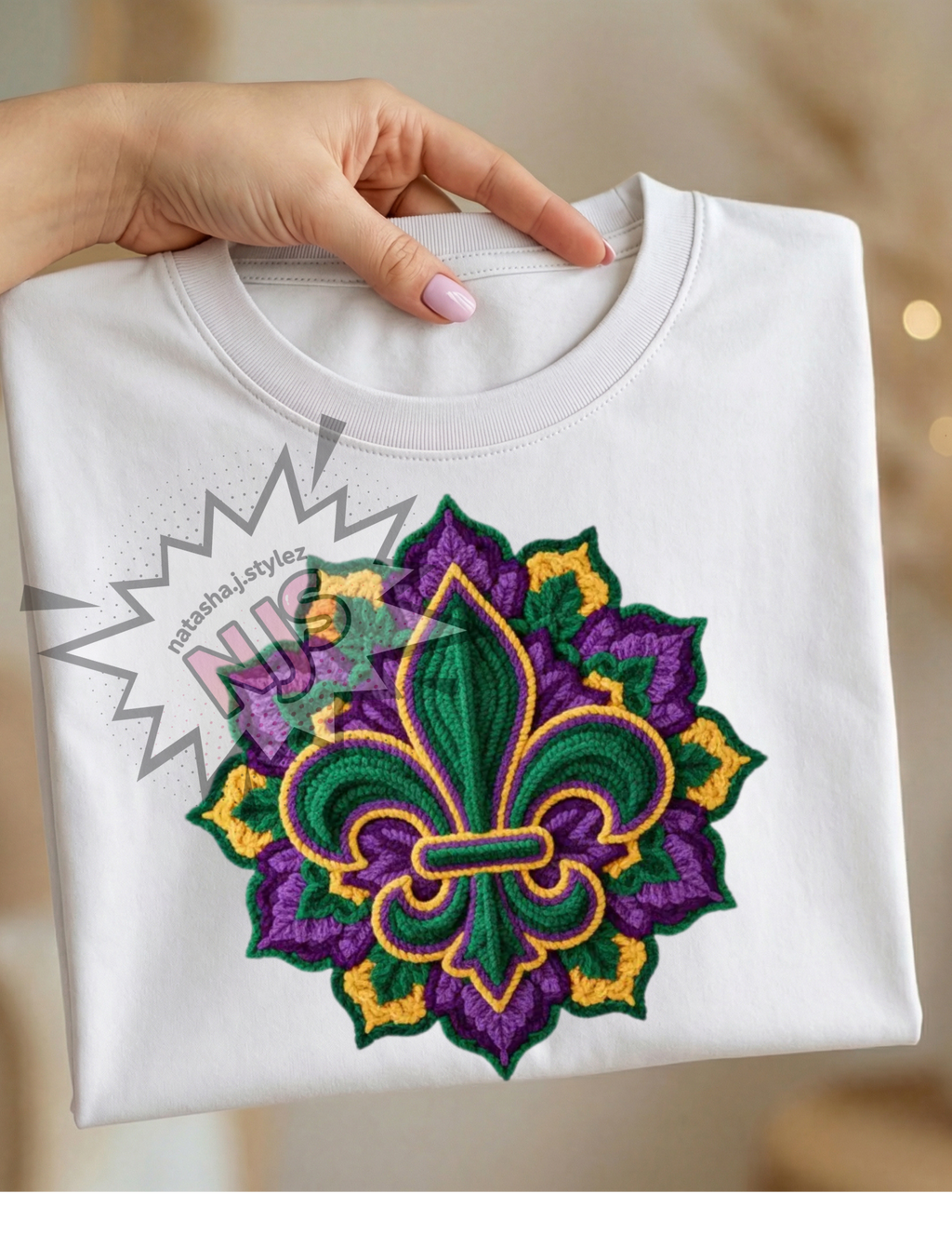 Mardi Gras Fleur De Lis Faux Yarn PNG, Louisiana New Orleans Carnival Sublimation Design