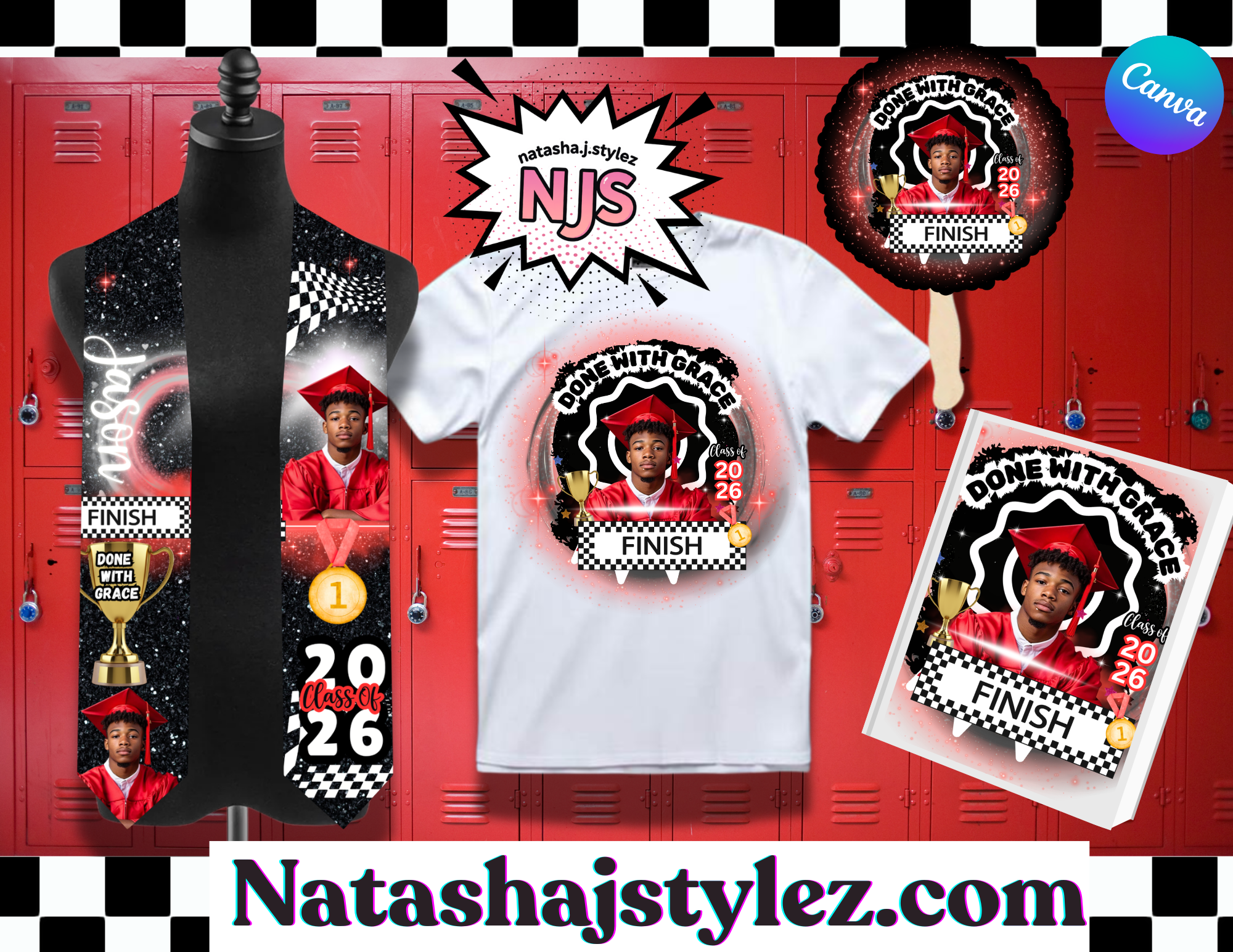 2026 GRAD TEMPLATE BUNDLE FAN, STOLE, SHIRT, PLANNER COVER EDIT IN CANVA