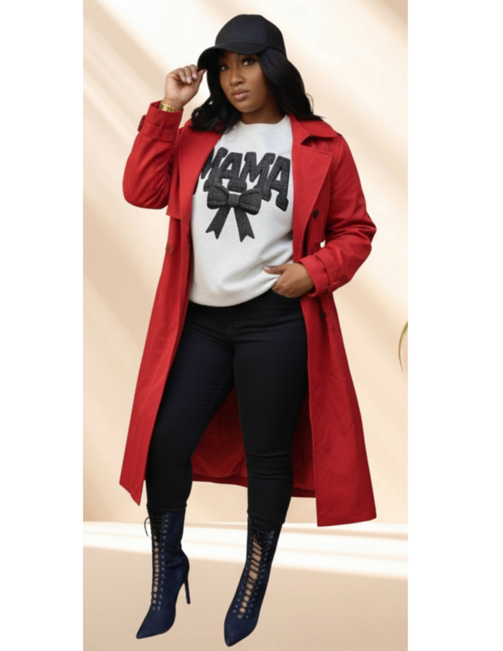 MAMA WITH BOW YARN ILLUSION SWEATER