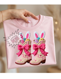 Easter Boots Bunny PNG: Howdy Spring Faux Yarn Coquette Bow Sublimation Design, Digital Download