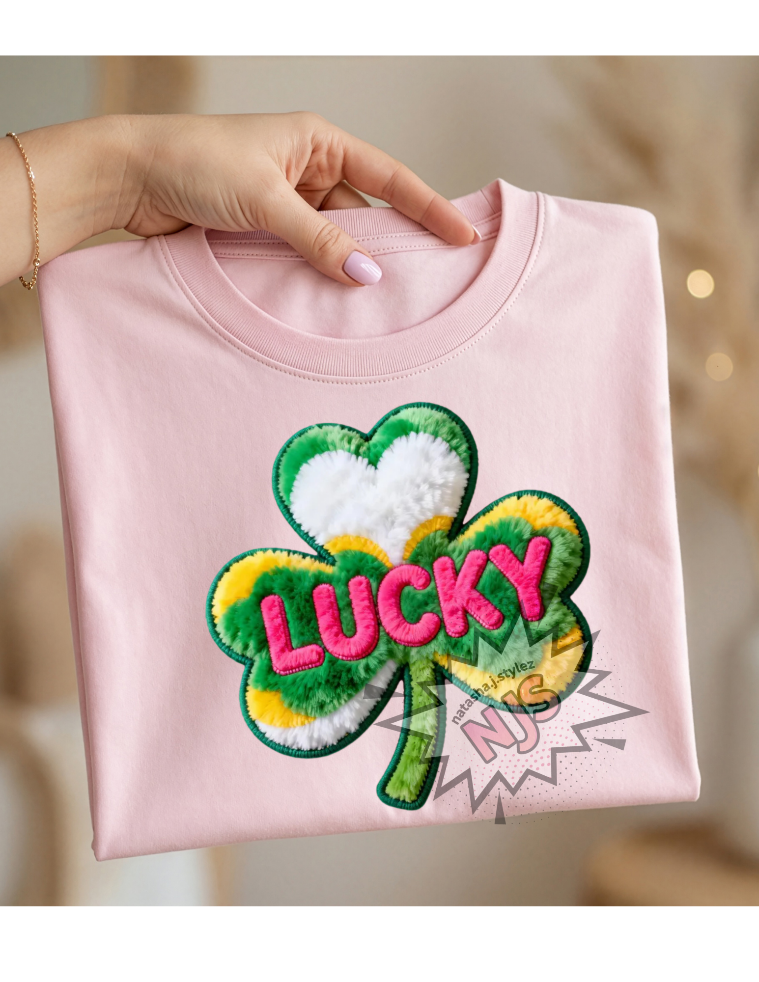 St Patricks Day Lucky Shamrock PNG: Faux Yarn Irish Sublimation, dtf Design, Trendy Digital Download