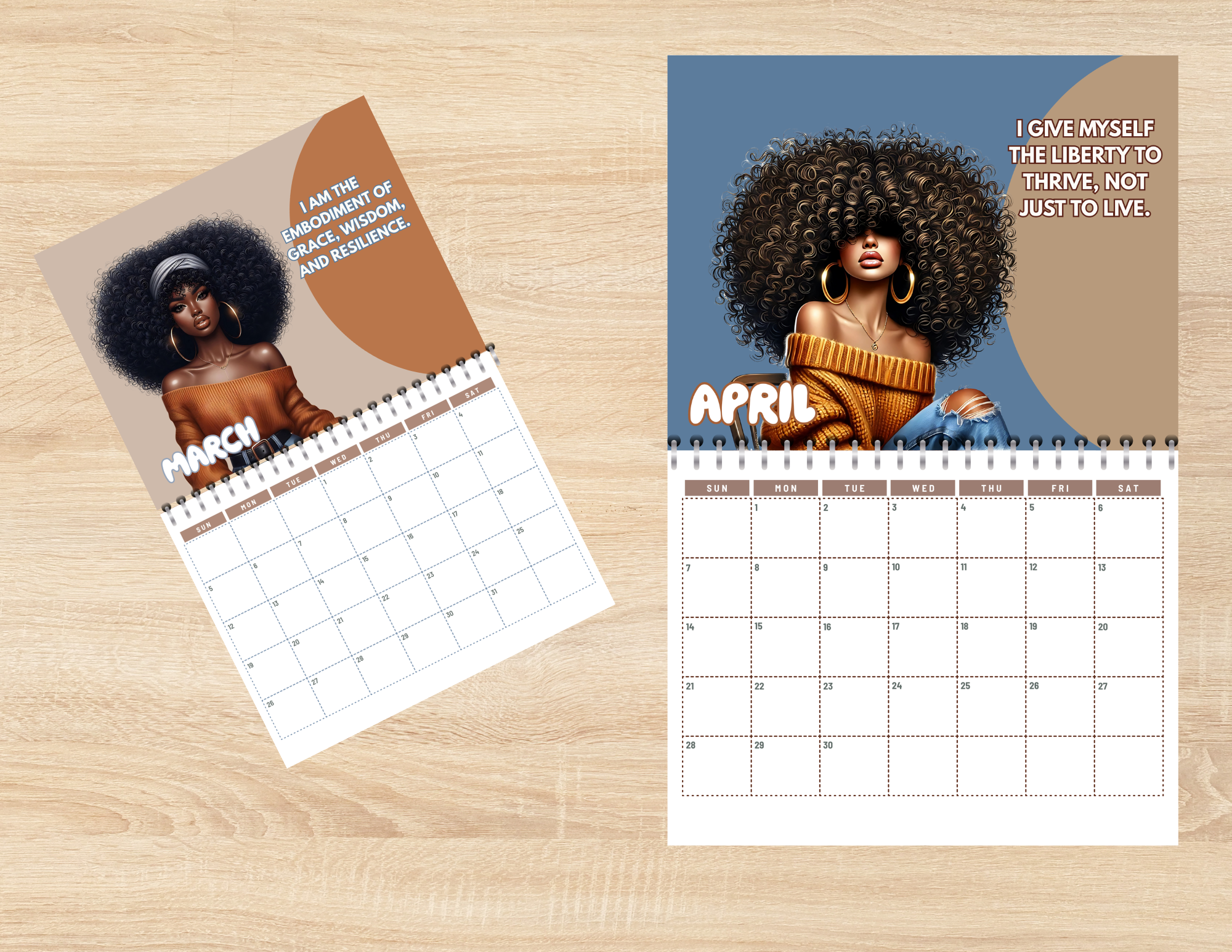 SHE SHINES IN EVERY SEASON 2026 BROWN GIRL AFFIRMATION CALENDAR PNG