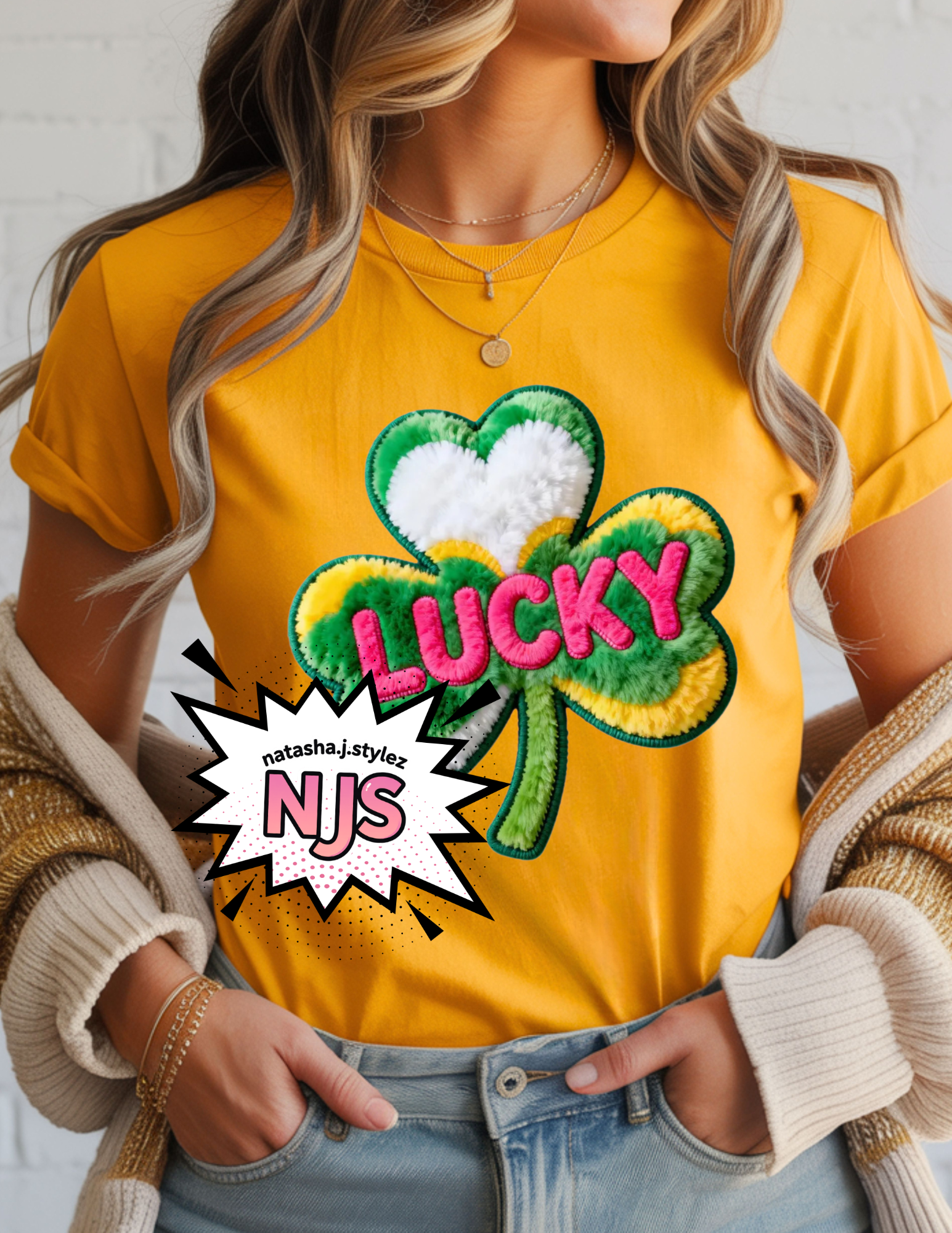 St Patricks Day Lucky Shamrock PNG: Faux Yarn Irish Sublimation, dtf Design, Trendy Digital Download