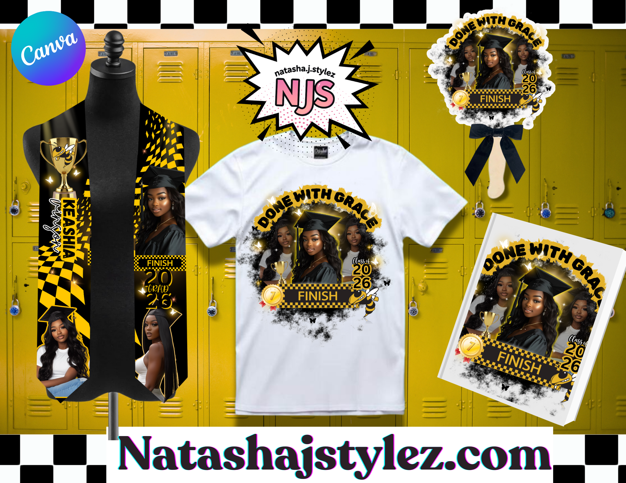 2026 GRAD TEMPLATE BUNDLE FAN, STOLE, SHIRT, PLANNER COVER EDIT IN CANVA