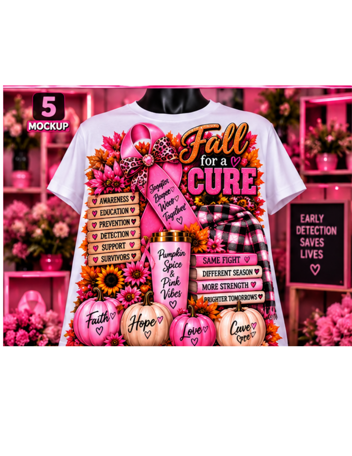 5 FALL BREAST CANCER TEMPLATES DTF ,SUBLIMATION,TUMBLERS,SHIRTS ,HOODIES