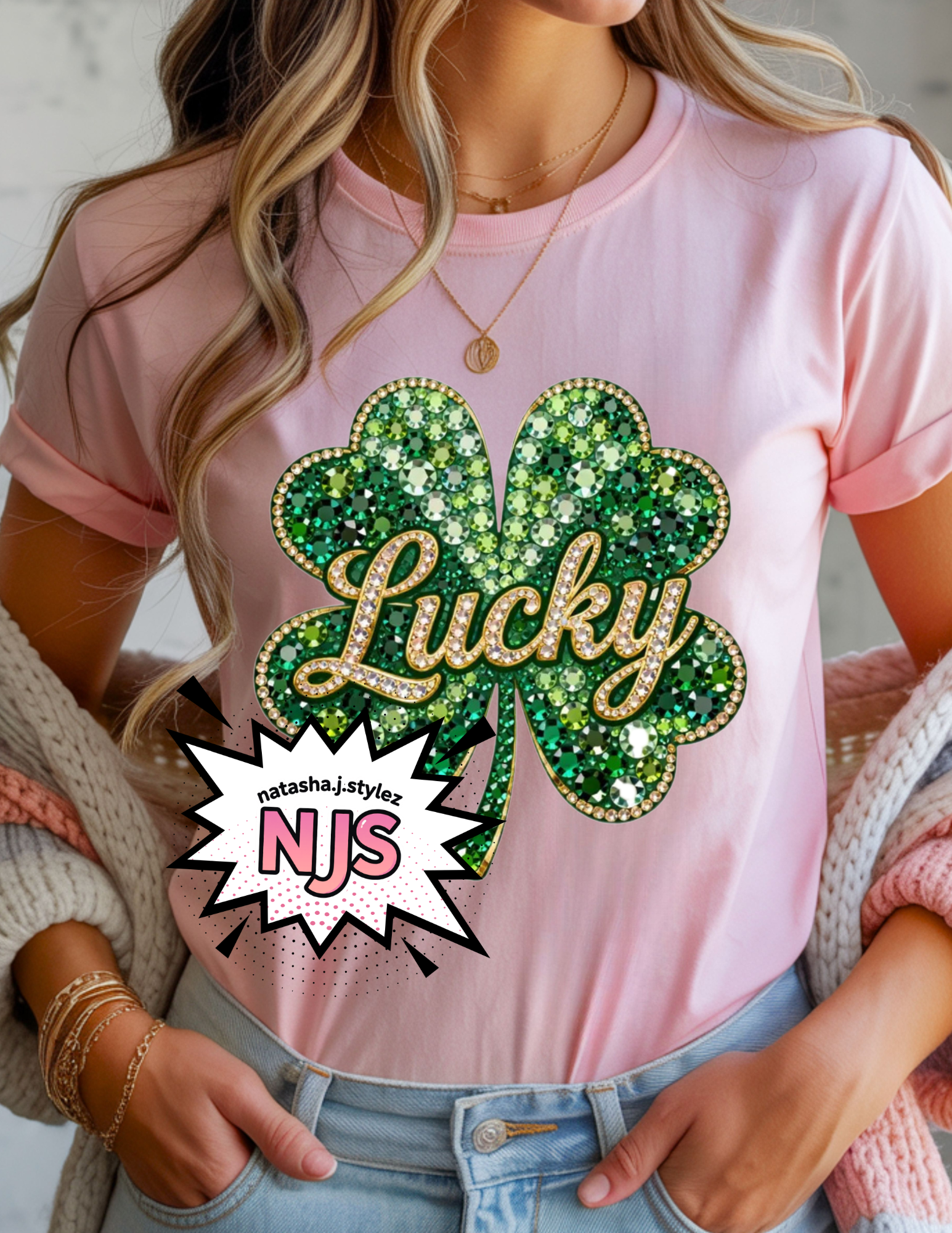 Rhinestone Lucky Shamrock PNG: St Patricks Day Sparkle Bling Crystal Mosaic Jewel Sublimation Design