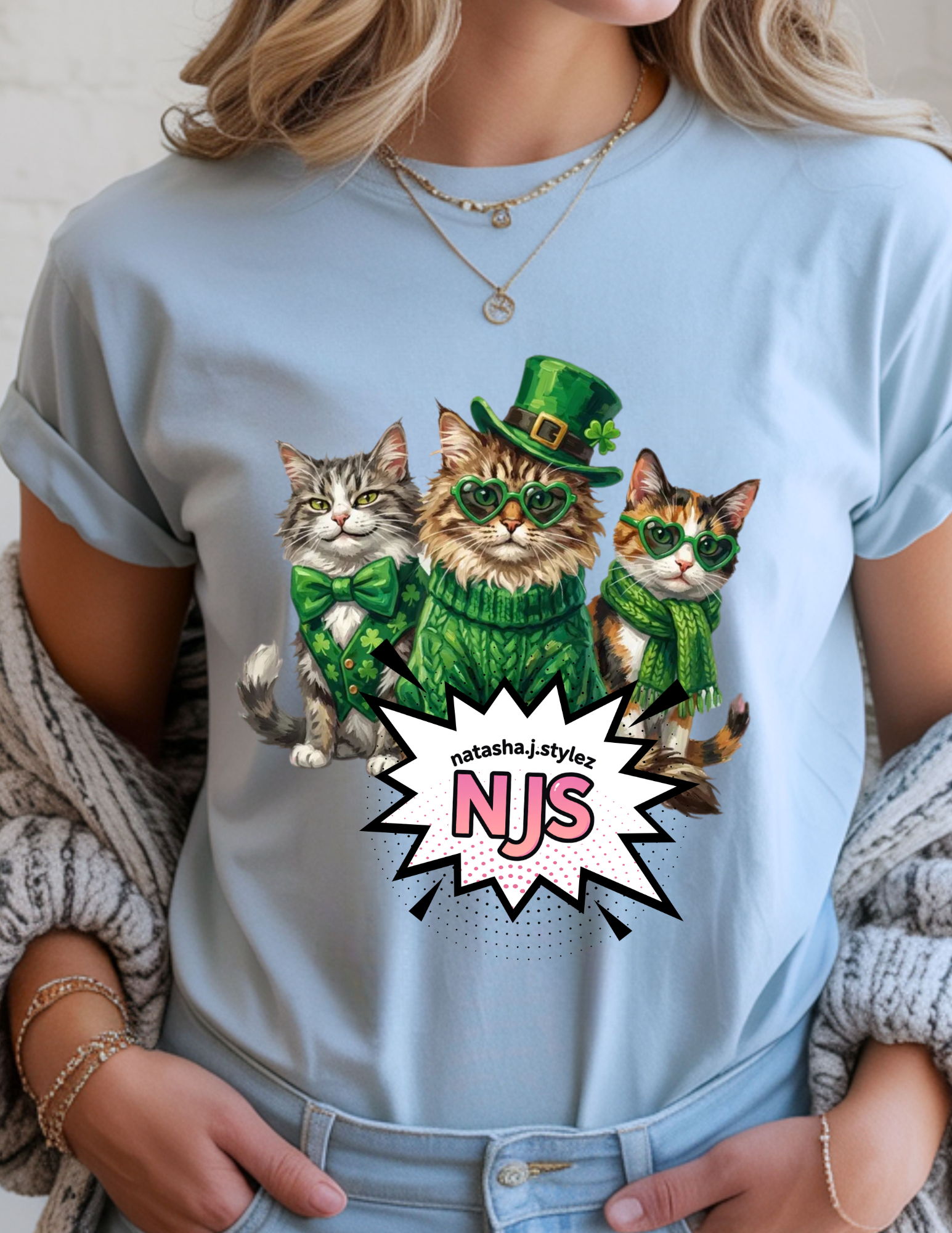 Happy St Patricks Day cats PNG, Shamrock Lucky Sublimation Design, Faux Yarn Digital Download