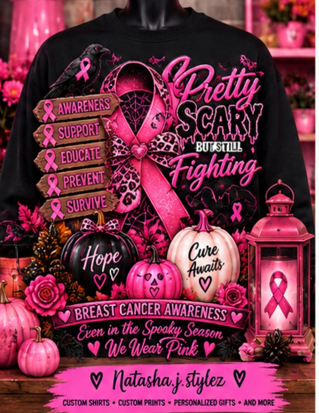 5 HALLOWEEN BREAST CANCER TEMPLATES . DTF,SUBLIMATION,TUMBLERS, SHIRTS , HOODIES AND MORE