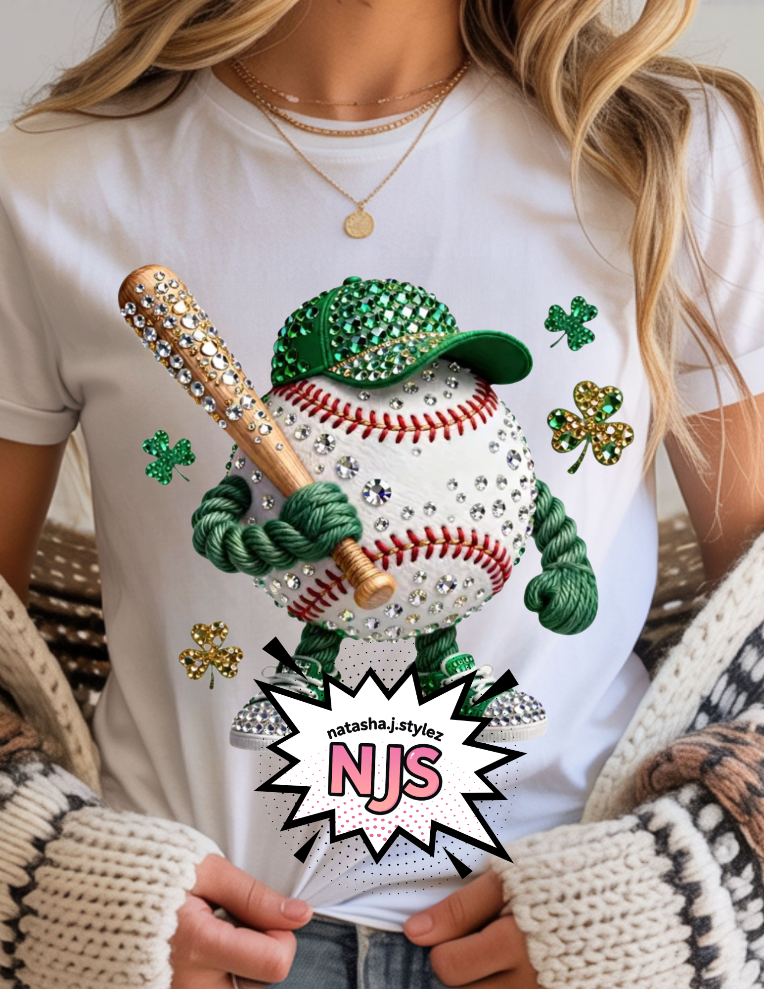 St Patrick's Day Baseball PNG: Faux Rhinestone  Bling Crystal Mosaic Design