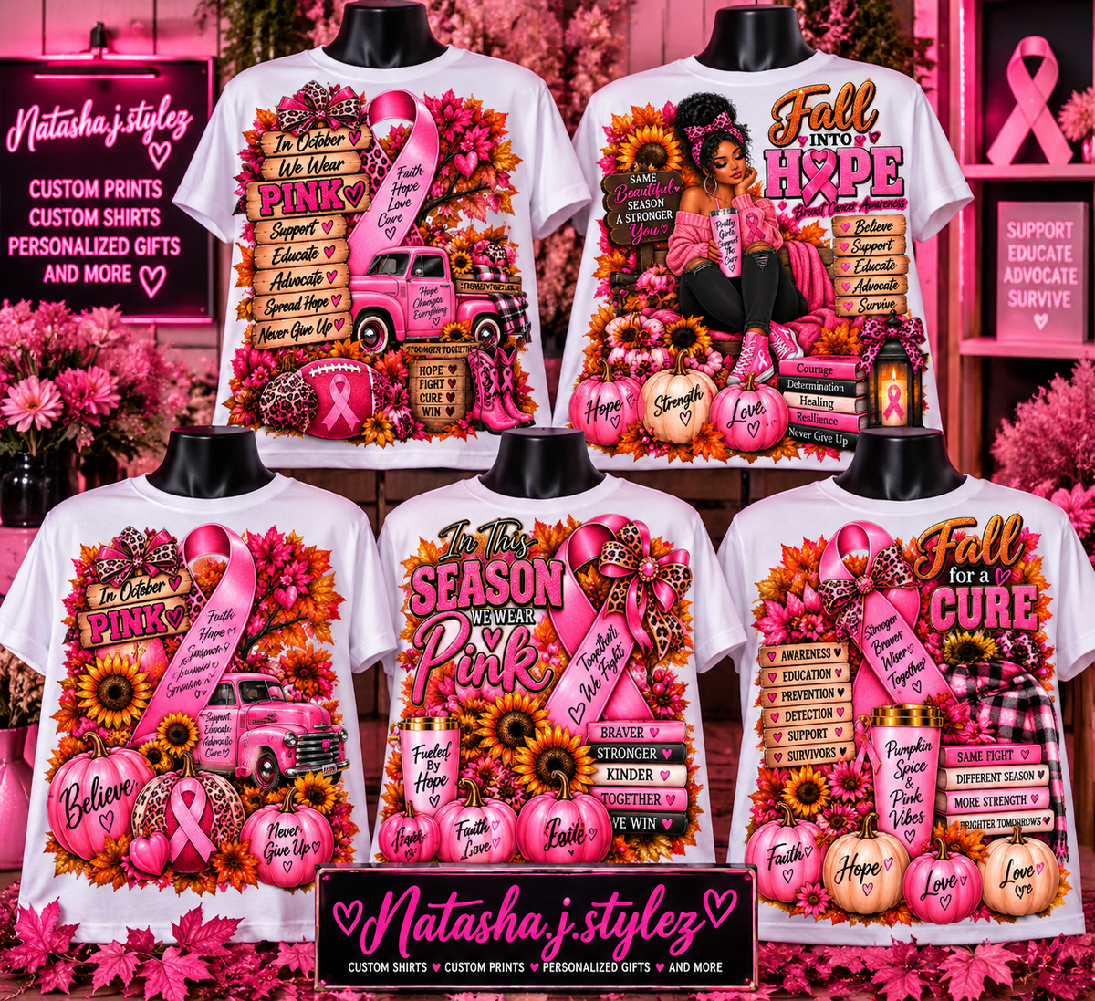 5 FALL BREAST CANCER TEMPLATES DTF ,SUBLIMATION,TUMBLERS,SHIRTS ,HOODIES
