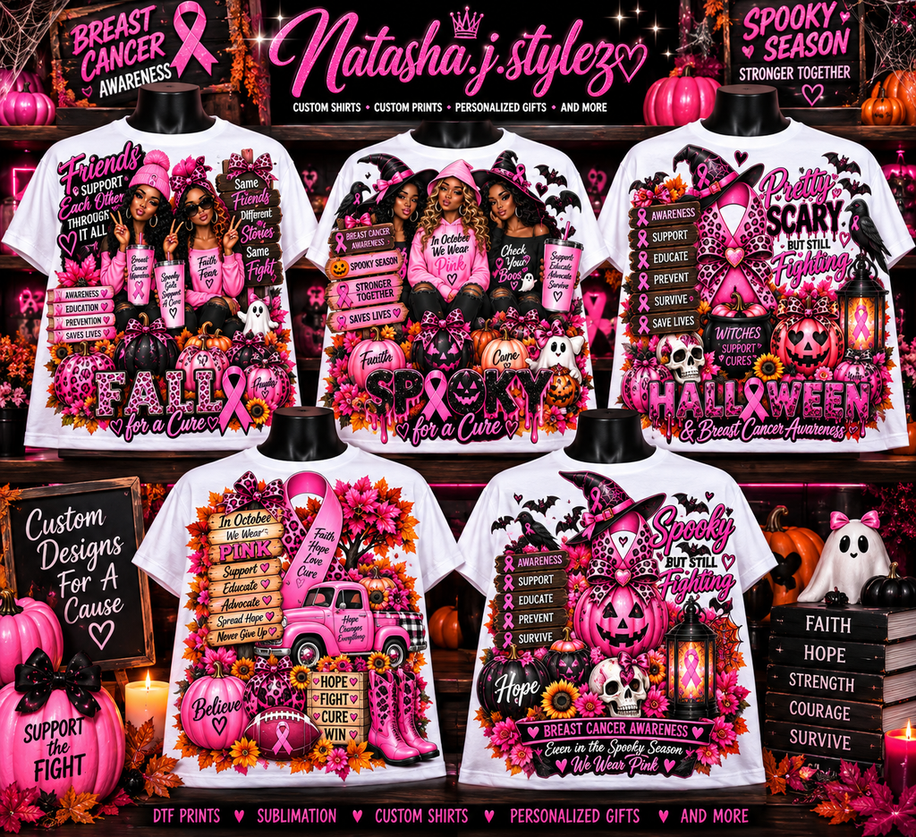 5 HALLOWEEN BREAST CANCER TEMPLATES . DTF,SUBLIMATION,TUMBLERS, SHIRTS , HOODIES AND MORE