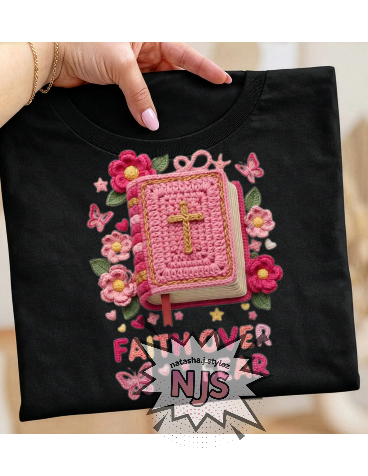 Faith Over Fear PNG, Pink Faux Yarn Christian Sublimation, dtf Design, Trending Digital Download