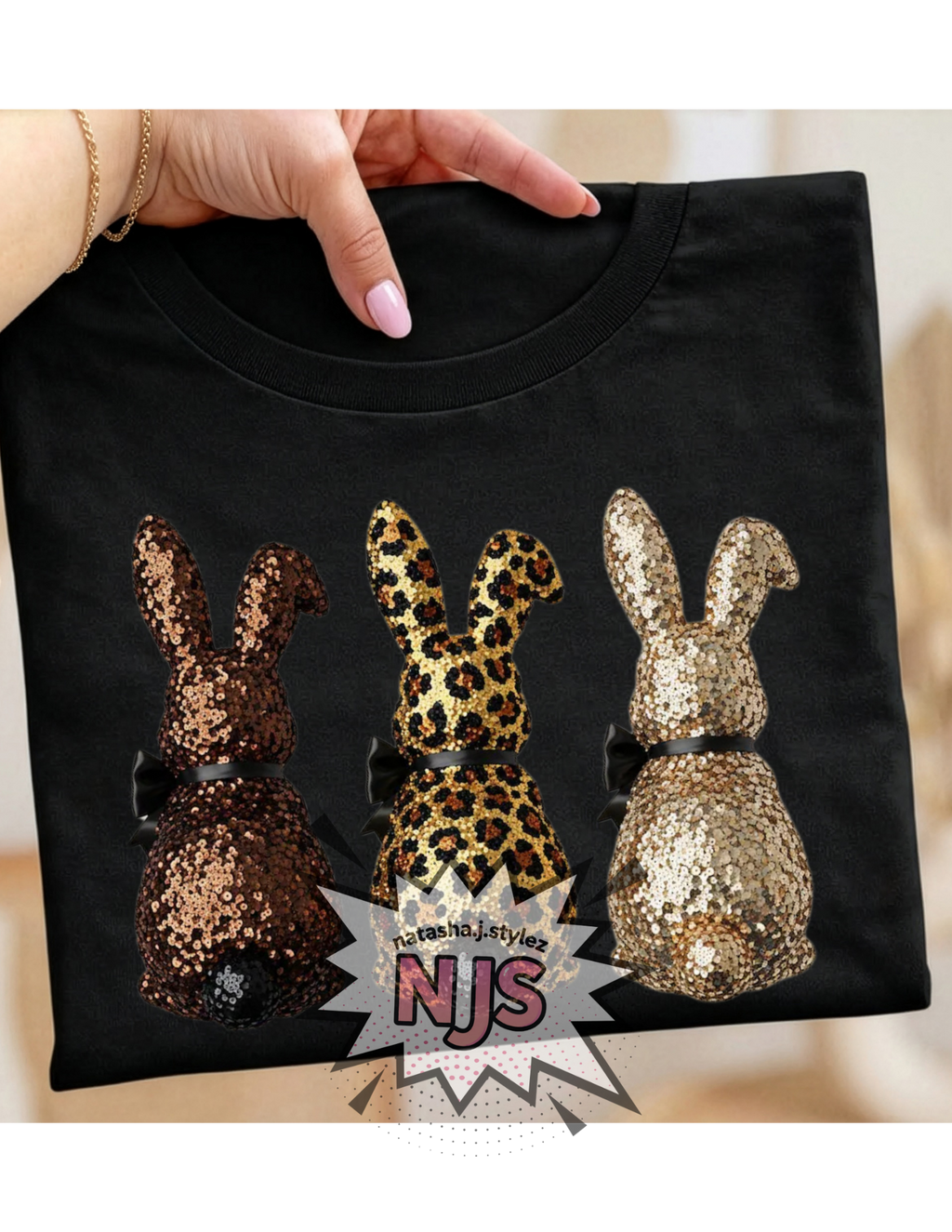 Happy Easter Bunny PNG:  Glitter trendy digital download