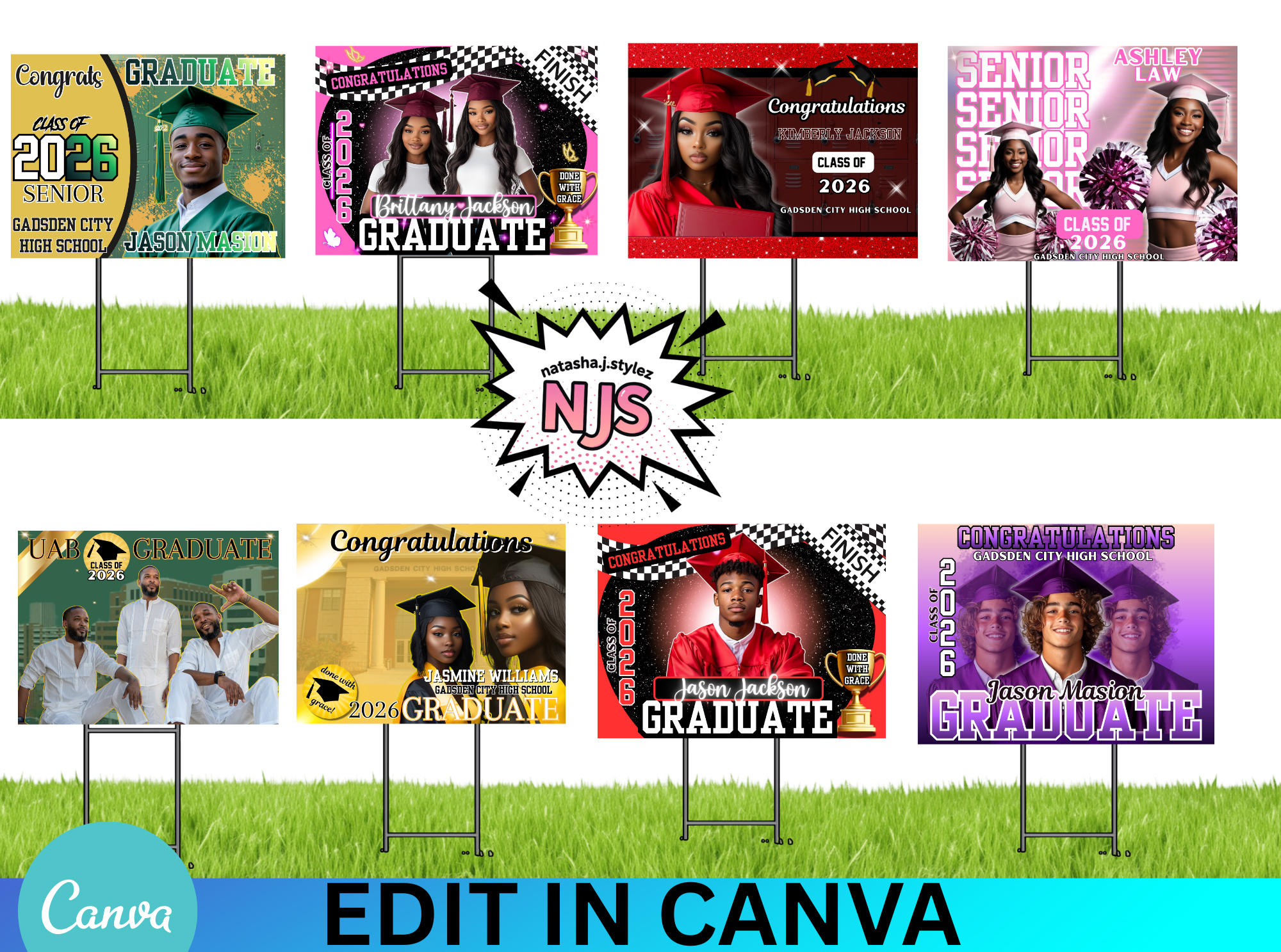 8 2026 YARD GRAD SIGN'S TEMPLATES EDIT IN CANVA
