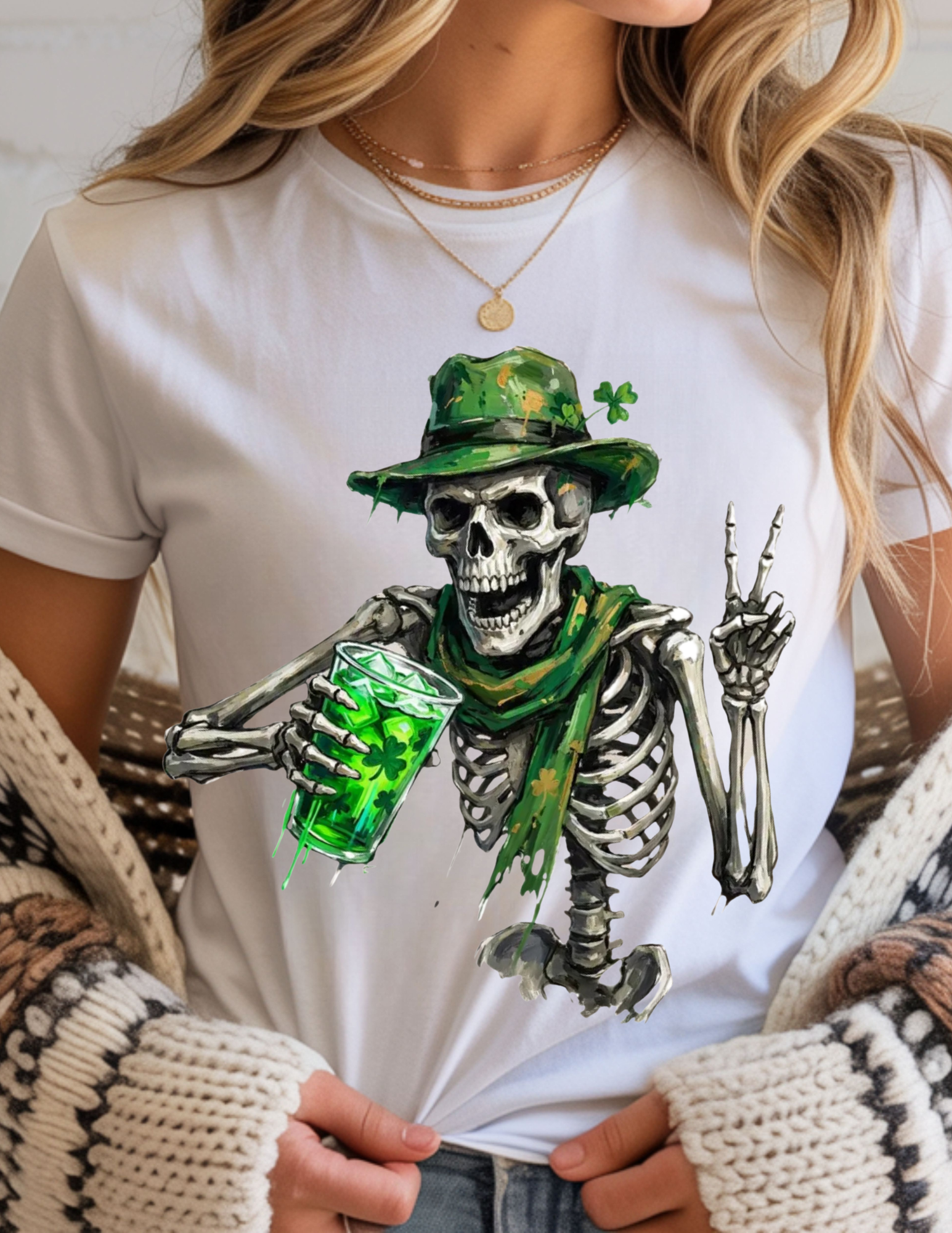 St Patrick’s Day Skeleton PNG,  Drinking Skeleton Shamrock Beer, Funny Irish Sublimation