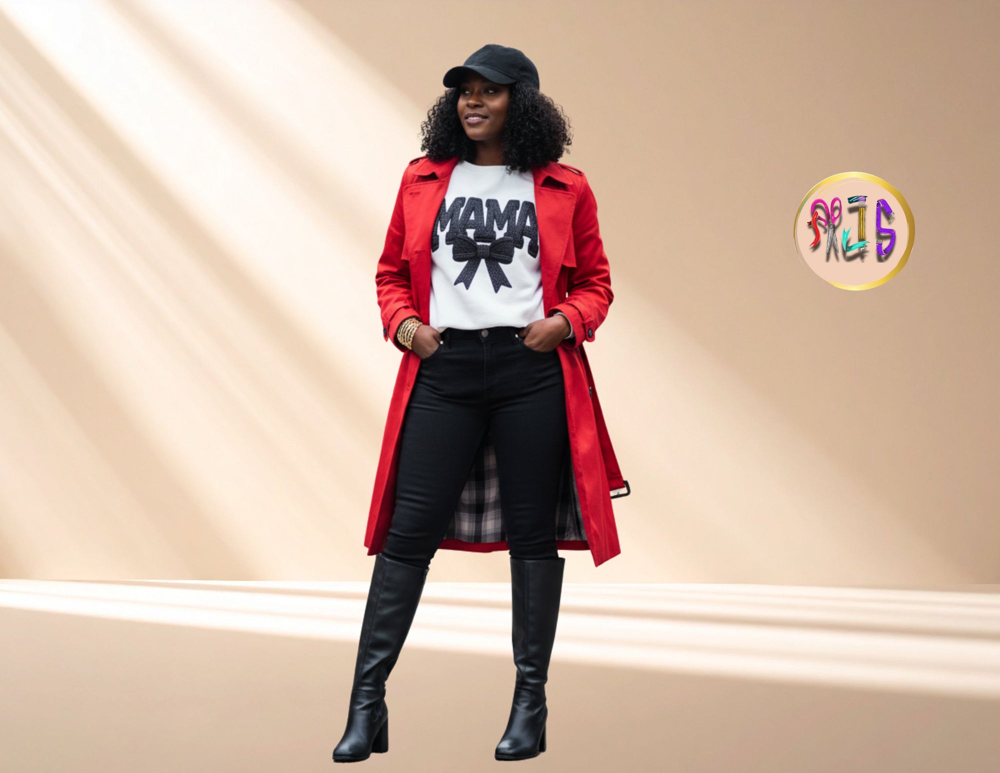 MAMA WITH BOW YARN ILLUSION SWEATER