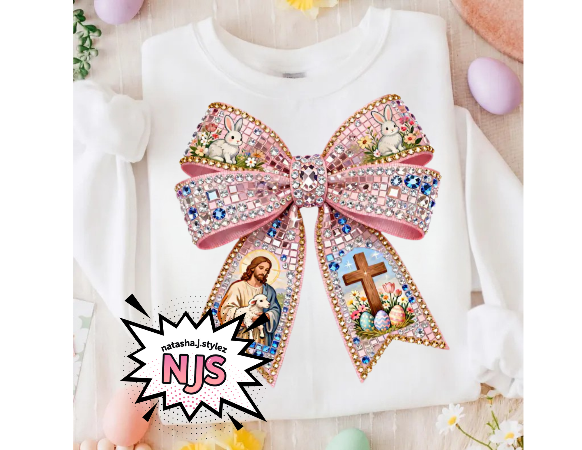 Amen Easter Png: Faux Rhinestone Floral Preppy Christian Faith Sublimation Design, Trending Digital Download