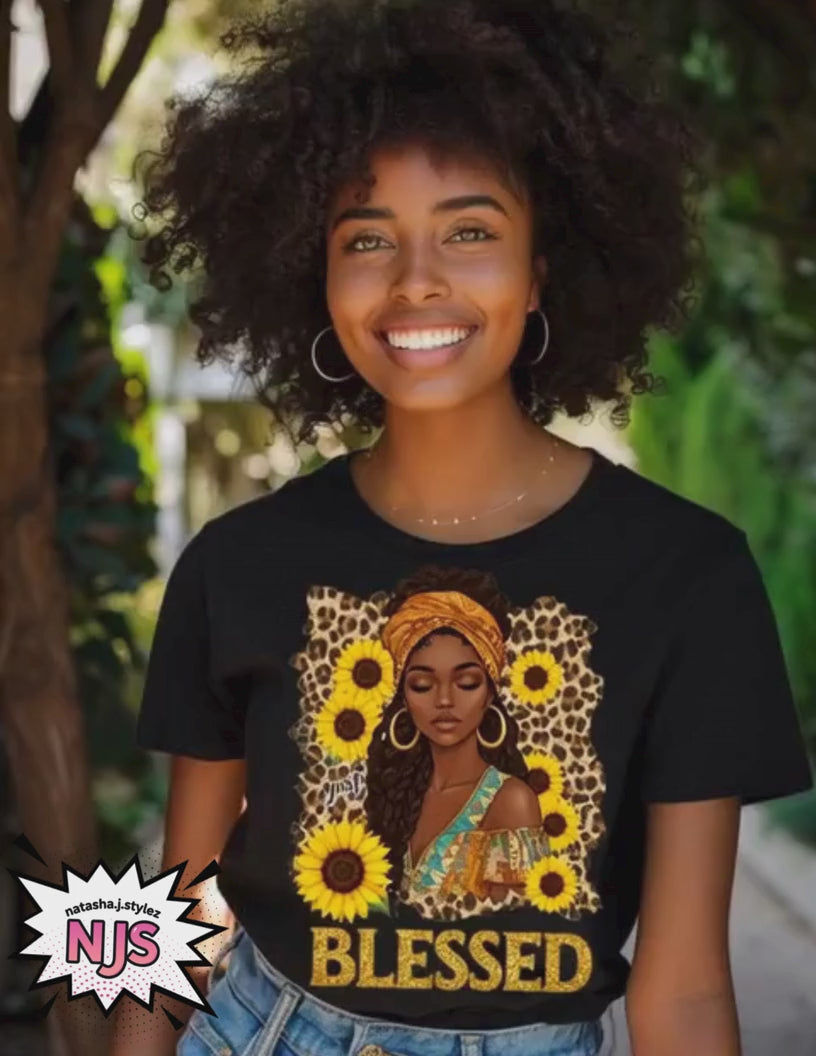 Blessed PNG, Black Woman Sunflower Shirt Design, African American Faith Sublimation, Leopard