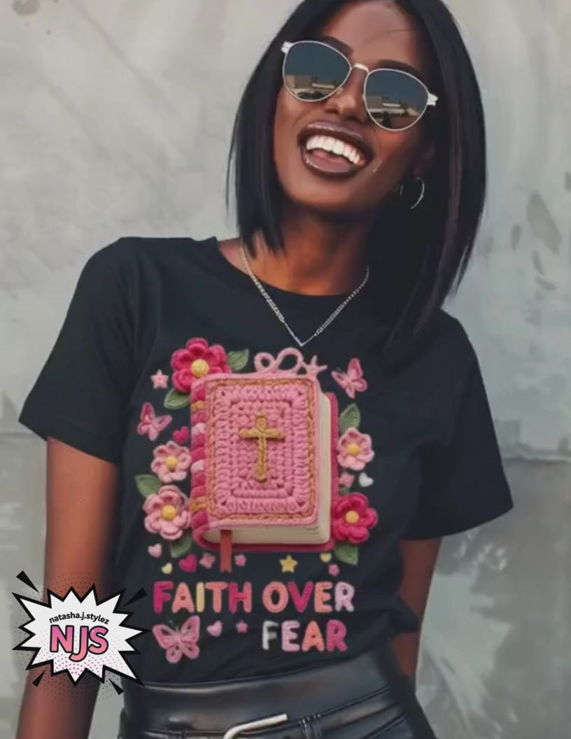 Faith Over Fear PNG, Pink Faux Yarn Christian Sublimation, dtf Design, Trending Digital Download