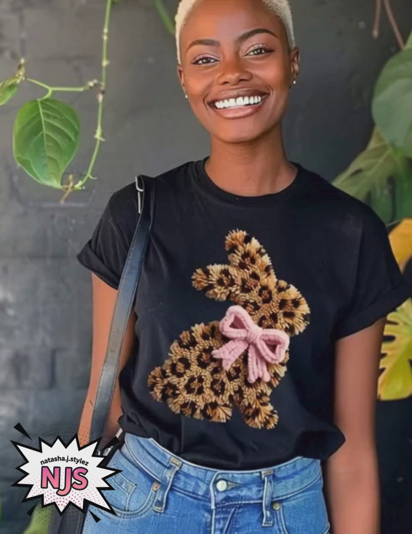 Leopard Easter Bunny Png, Faux Yarn Coquette Bow Spring Sublimation, dtf Design, Trending Digital Download