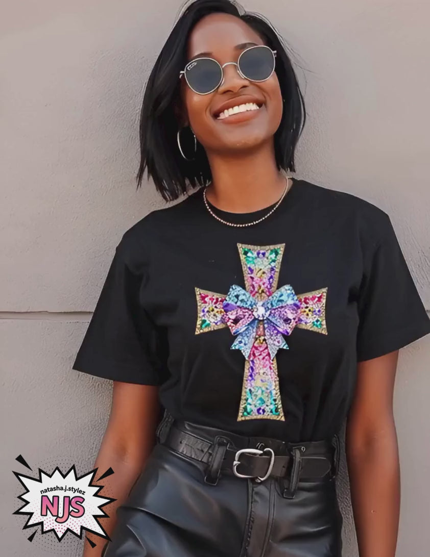 Cross PNG: Pink and Teal Faith Sublimation Design diamond png dtf, sublimation